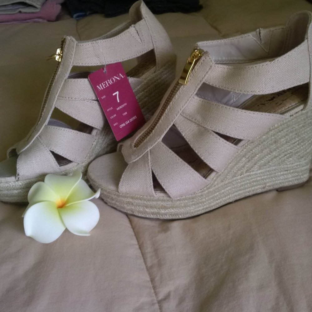 Tan Espadrille Wedge Sandals NWT